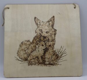 wolf with cubs done by pyrography w20cm x h20cm £18.00+pp