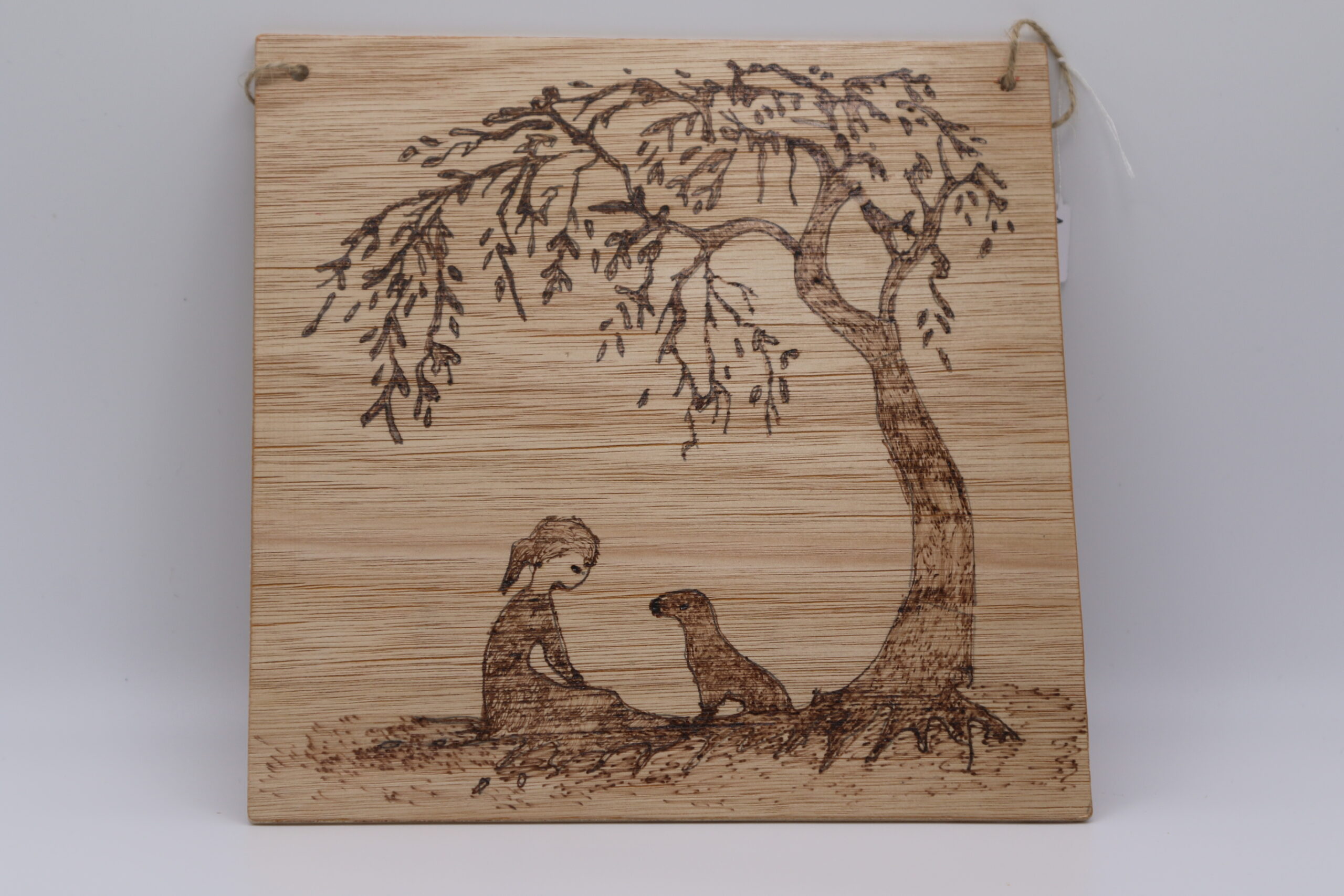 Girl under tree with dog done in pyrography style w20cmxh20cm £18.00+pp