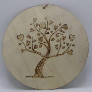 Love heart tree on round dice pyrography style 20cm round can be hang up £8-00 +pp