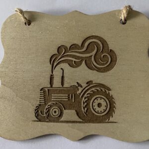 A plaque with a tractor on it