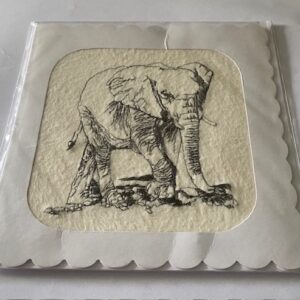 A embroidered card with a elephant on it