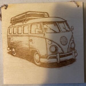 A plaque of a VW camper