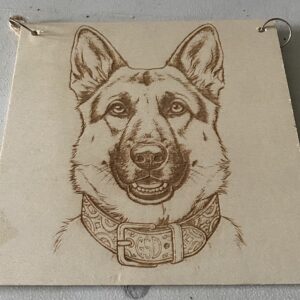 A lovely wood plaque with a dog on it
