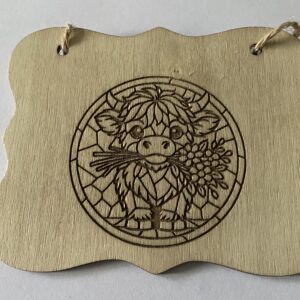 A plaque of a highland cow