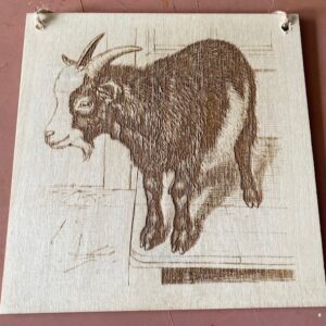 A goat on a plaque